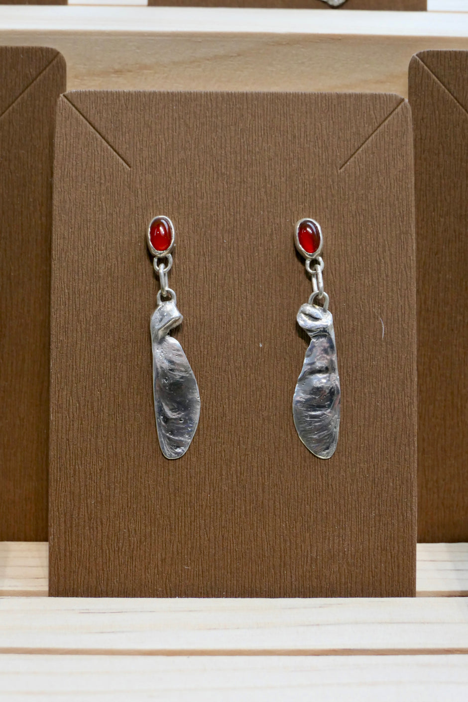 Maple seeds with carnelian stones | Silver earrings