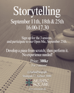Storytelling Workshop | September 11th, 18th and 25th 16.00–17.30