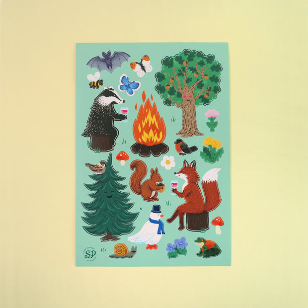 Forest-themed sticker sheet
